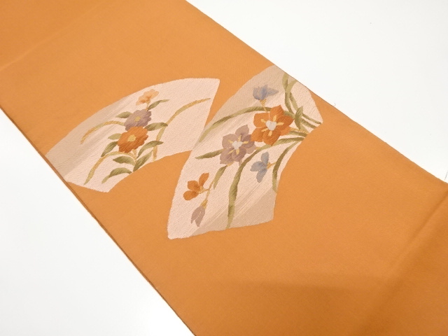 アンティーク　地紙に菊・水仙模様織り出し袋帯（材料）